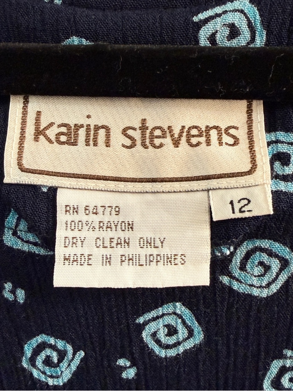 VTG Karin Stevens Blue Swirl Crinkle Rayon Maxi Dress 12 - Picture 3 of 10